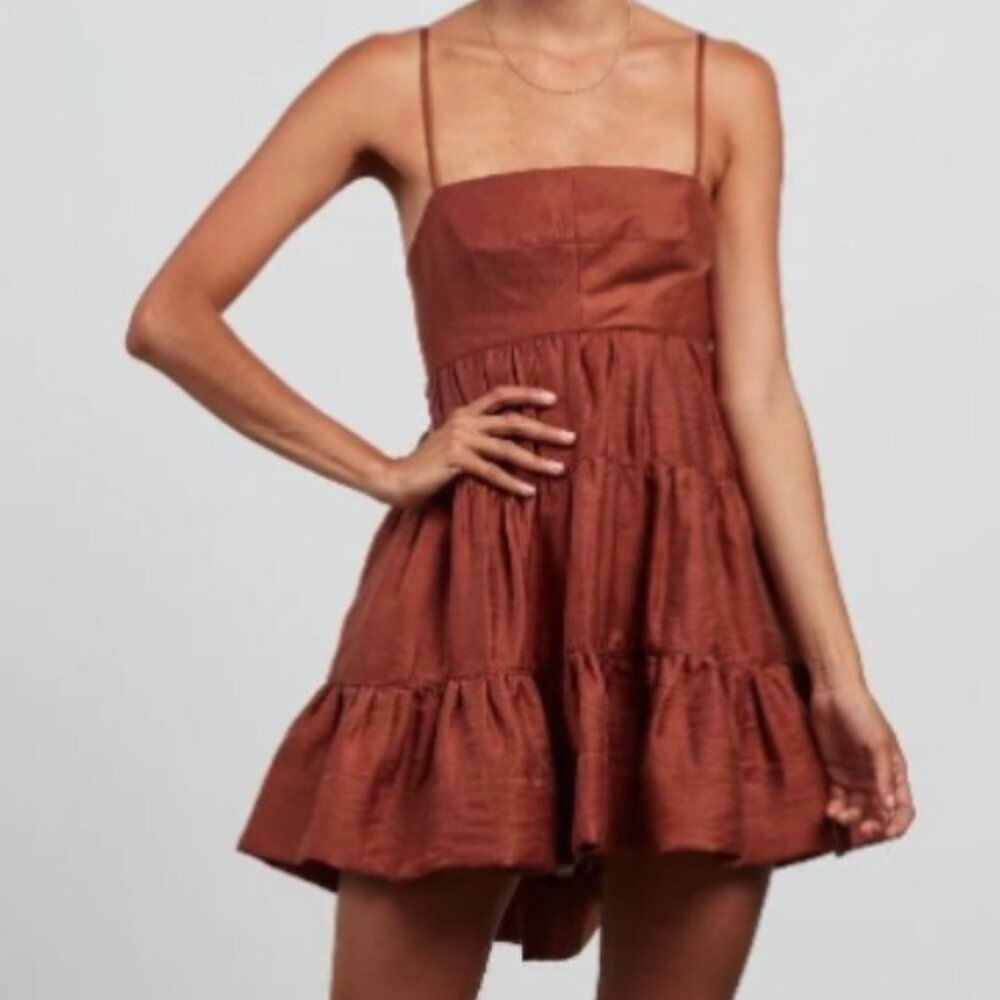 Shona Joy tiered mini dress in rust color SZ 6 (US)